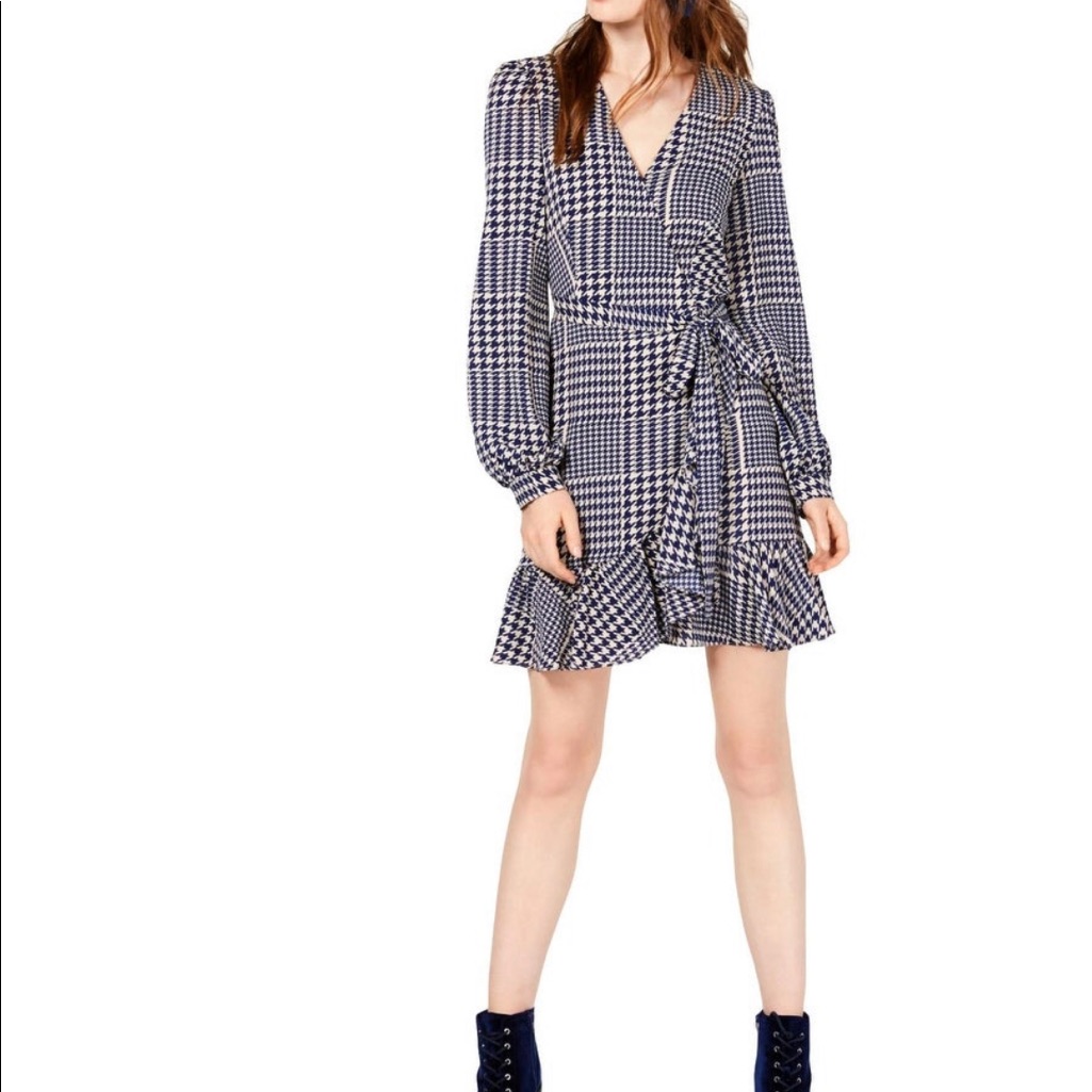 - Leyden Womens Wrap Dress Crepe Houndstooth